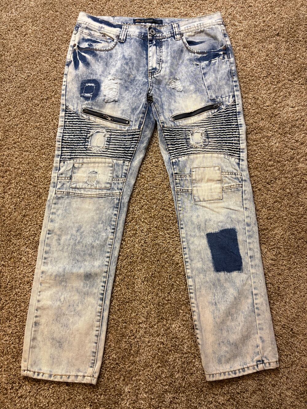 Bleecker & Mercer Premium Jeans Motorcycle Distress Jeans Size 36x32 Y2K
